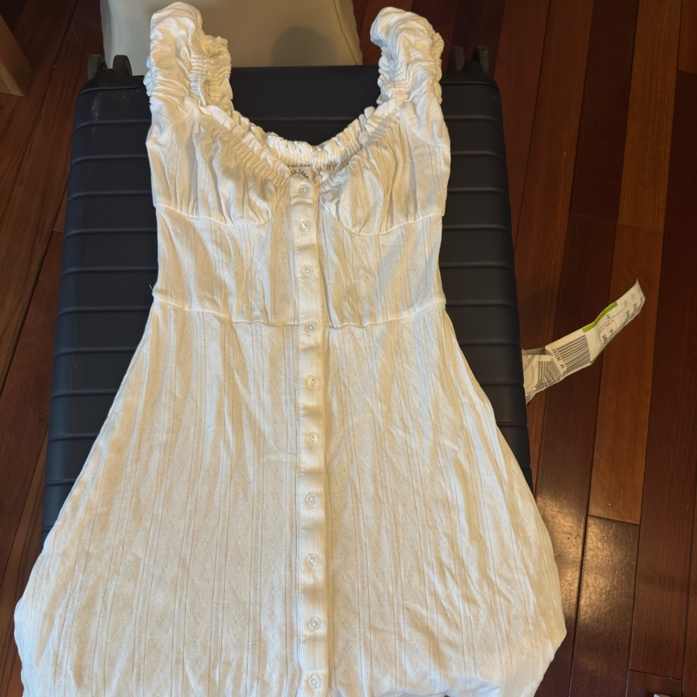 With Jean Pointelle White Sleeveless Button-Down Dress